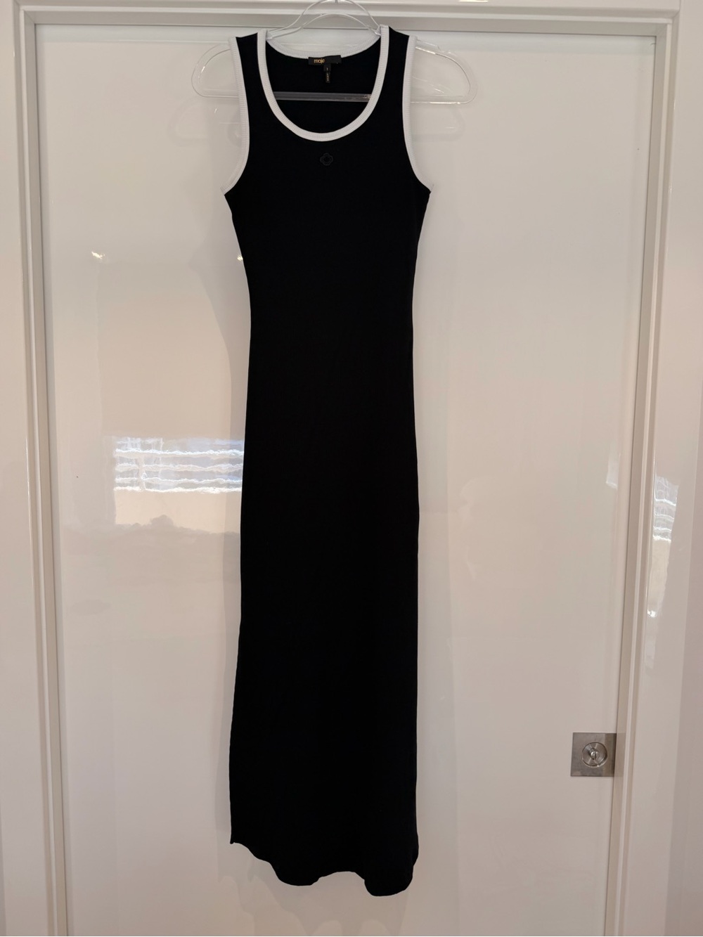 Maje Black Tank Maxi Dress with White Trim